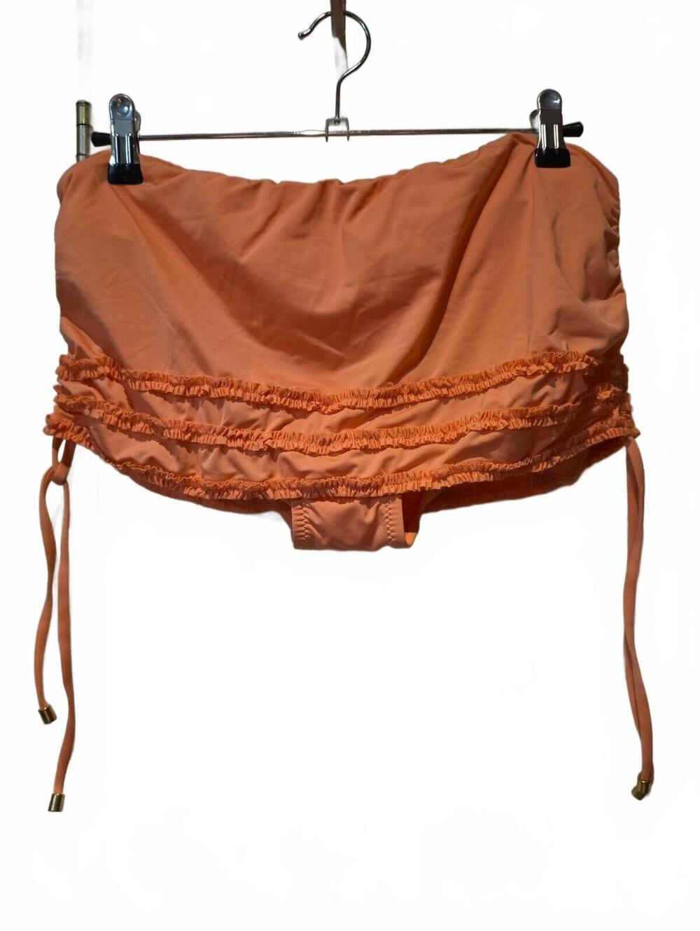 Cremieux Size Large Ruffled Skirted Bikini Bottoms. Cinch Side Ties. Peachy Pink